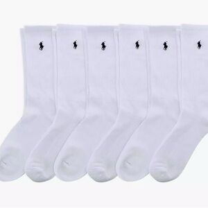 Polo Ralph Lauren Men's 6-Pair Pack White Athletic Rib Crew Socks Shoe 6-12
